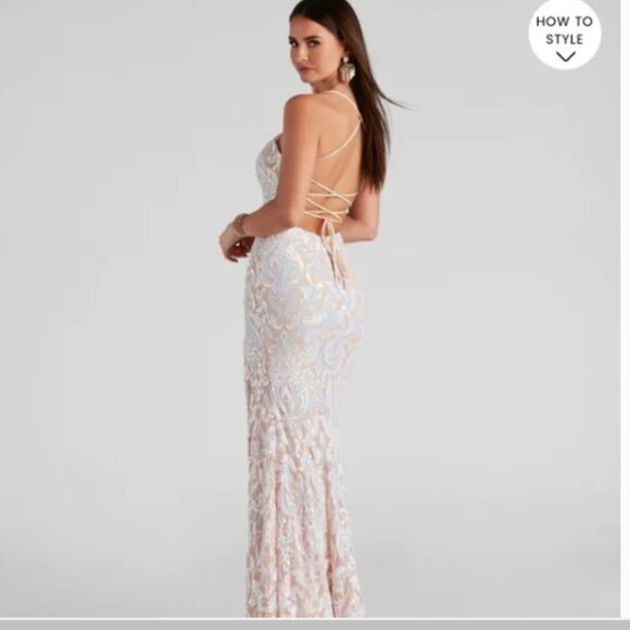 Windsor Priya Formal Iridescent Sequin Scroll Prom Dress - Picture 5 of 6